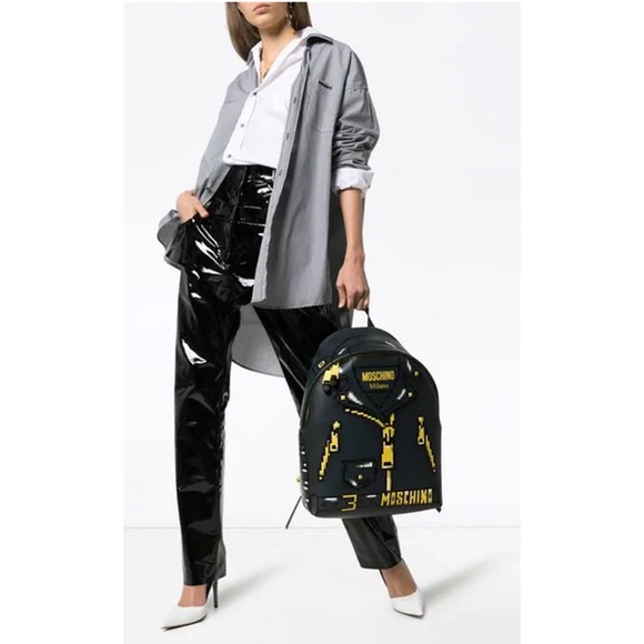 MOSCHINO X SIMS NWT runway leather pixel effect limited edition unisex back pack - Picture 7 of 16
